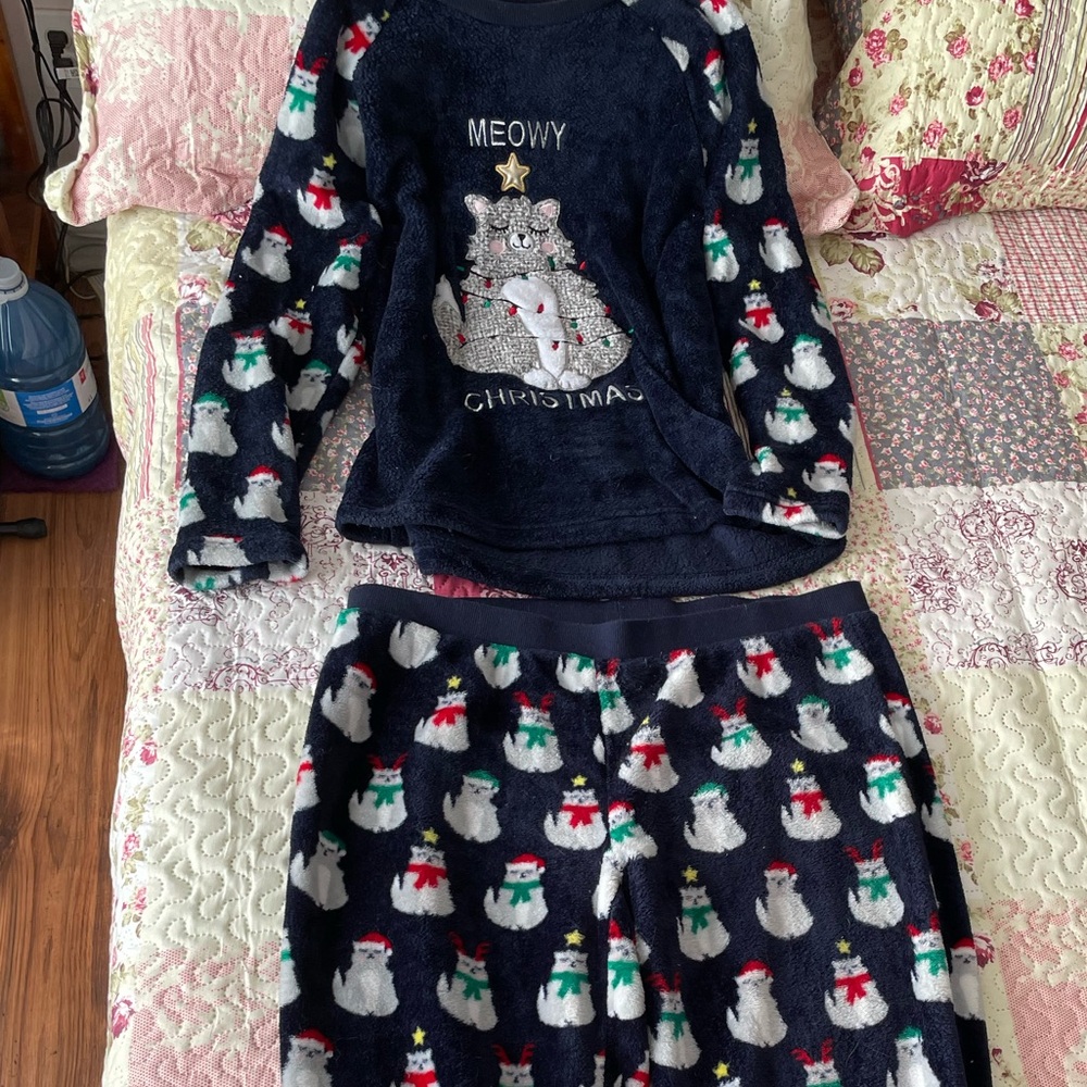 George Navy Blue Christmas Cat Fleece Pajama Set